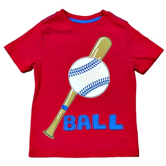 Red Short Sleeve T Shirt Toddler Boy Size 4 Baseball T-Ball Graphic J KHAKI JK - Picture 1 of 7